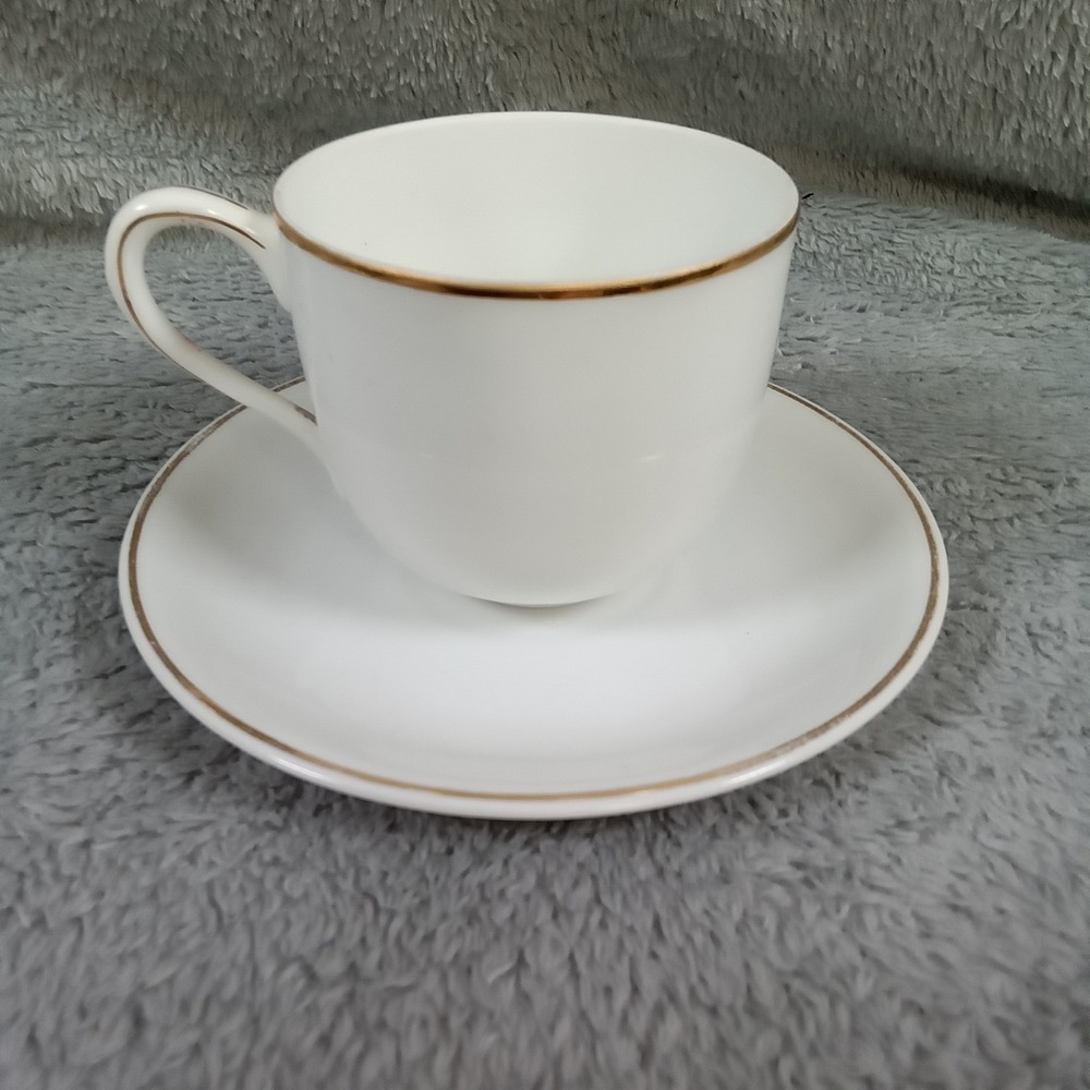 Nippon‎ Hand Painted White Porcelain Teacup and Saucer Set Gold Trim Vintage